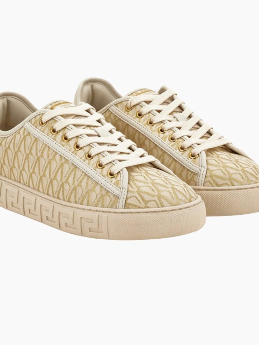 NWT Versace Greca Jacquard Canvas Low-Top Sneakers Cream/Gold Size 37/7